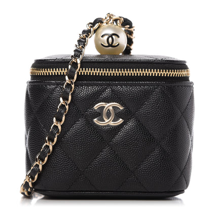 Chanel Caviar Quilted Mini Pearl On Top Vanity Case With Chain Black 1 of 10