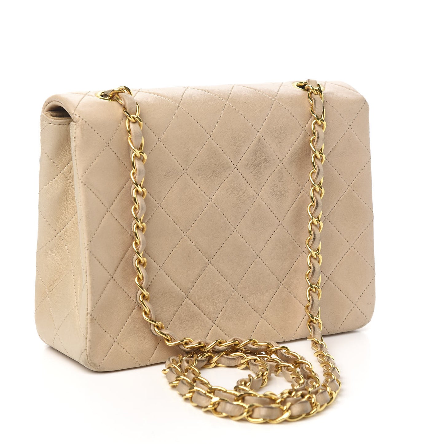 Lambskin Quilted Mini Square Flap Beige