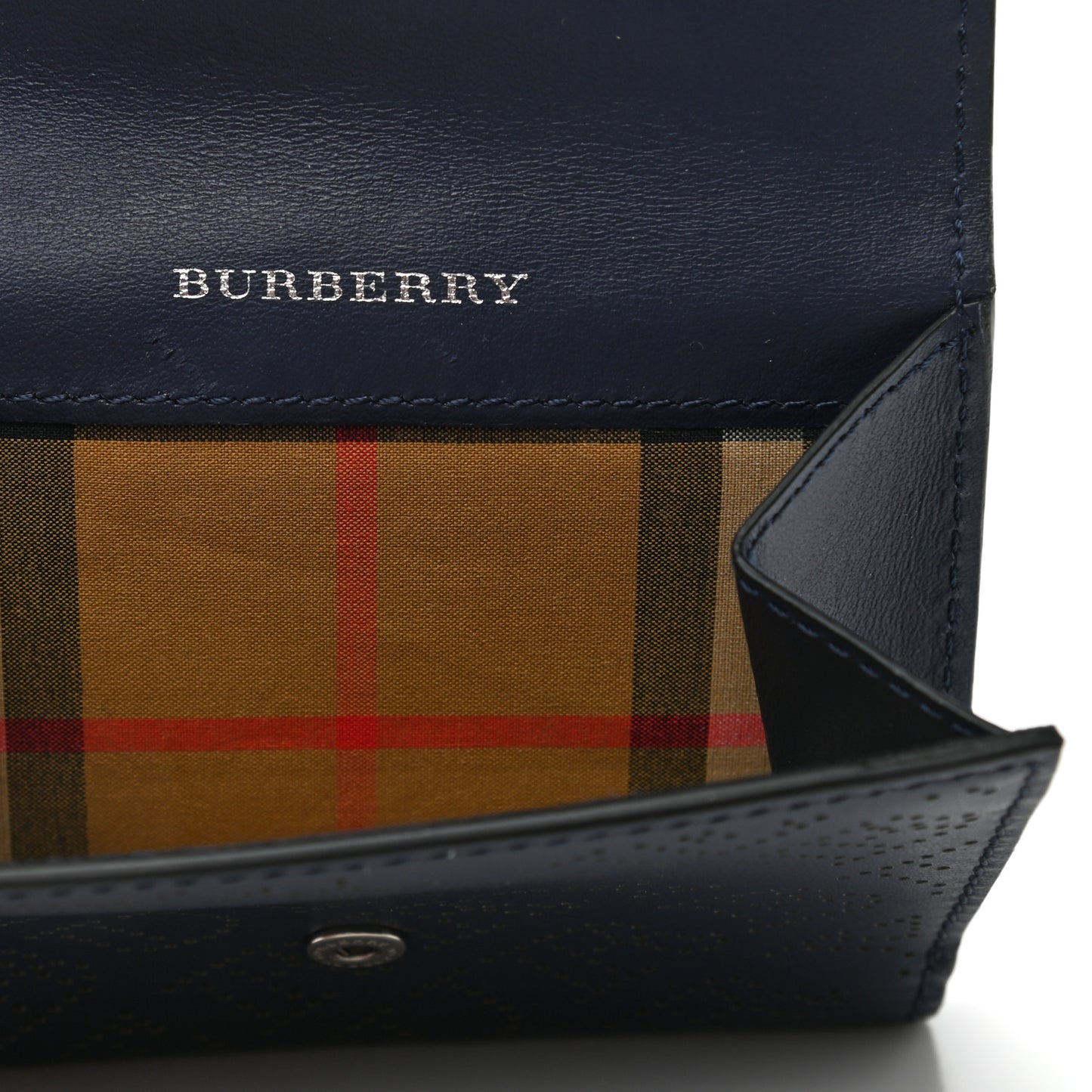 Calfskin Perforated Compact Wallet Navy