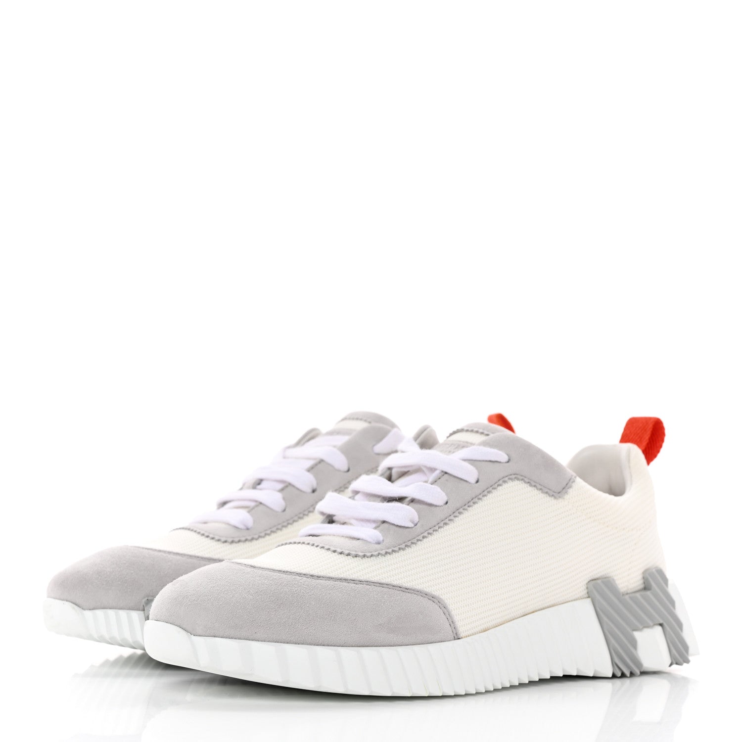 Hermes Technical Canvas Suede Goatskin Bouncing Sneakers 37 White Multicolor 3 of 10