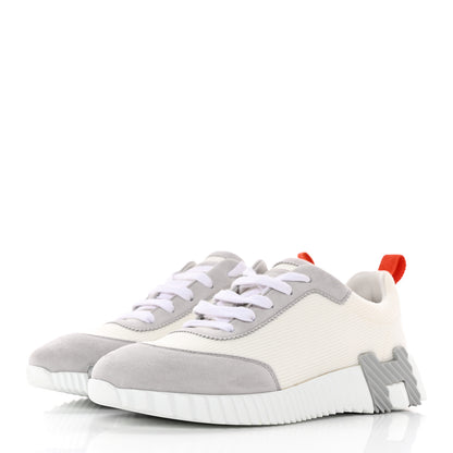 Hermes Technical Canvas Suede Goatskin Bouncing Sneakers 37 White Multicolor 3 of 10