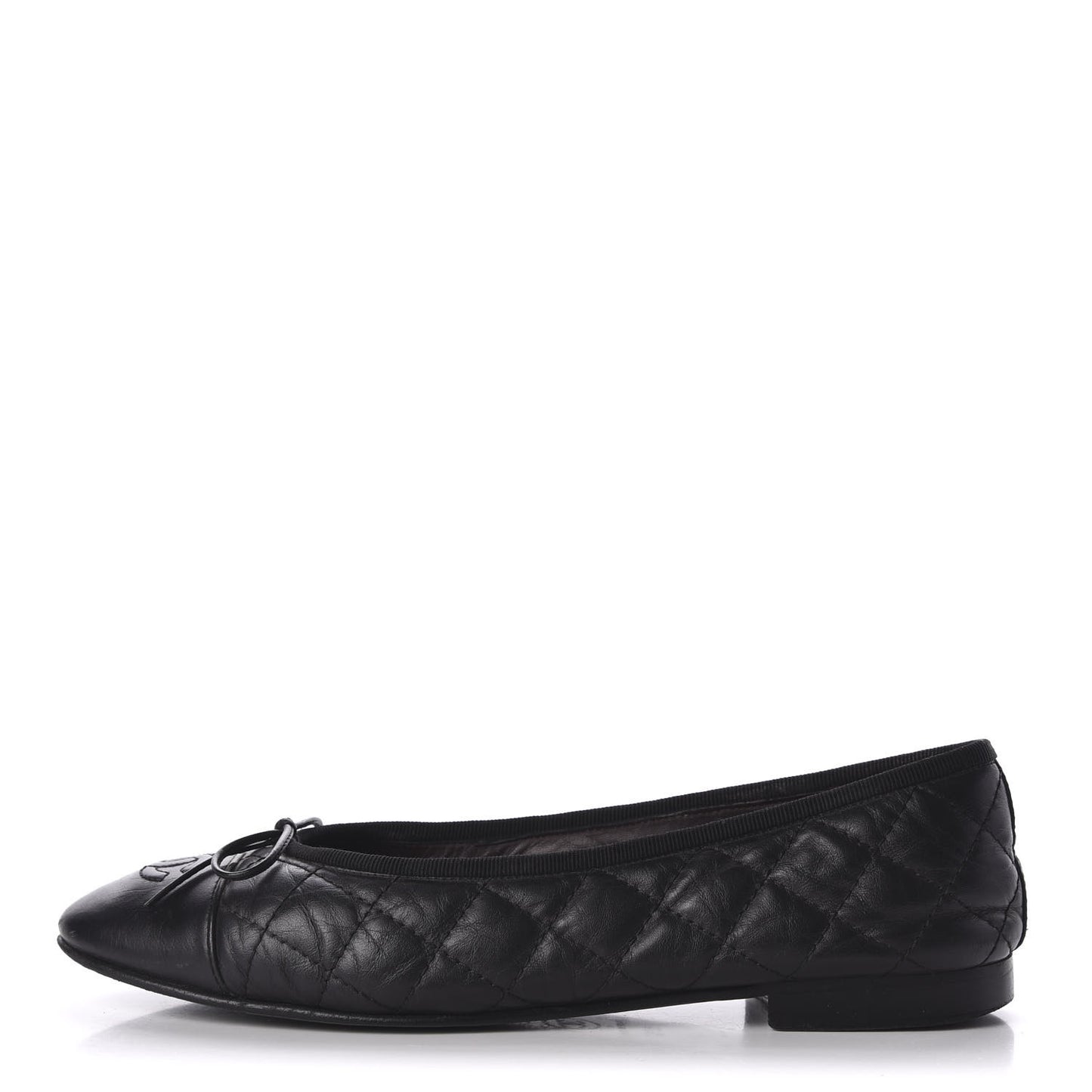 Aged Calfskin Quilted CC Cap Toe Ballerina Flats 37.5 Black