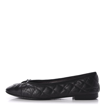 Chanel Aged Calfskin Quilted CC Cap Toe Ballerina Flats 37.5 Black 1 of 12