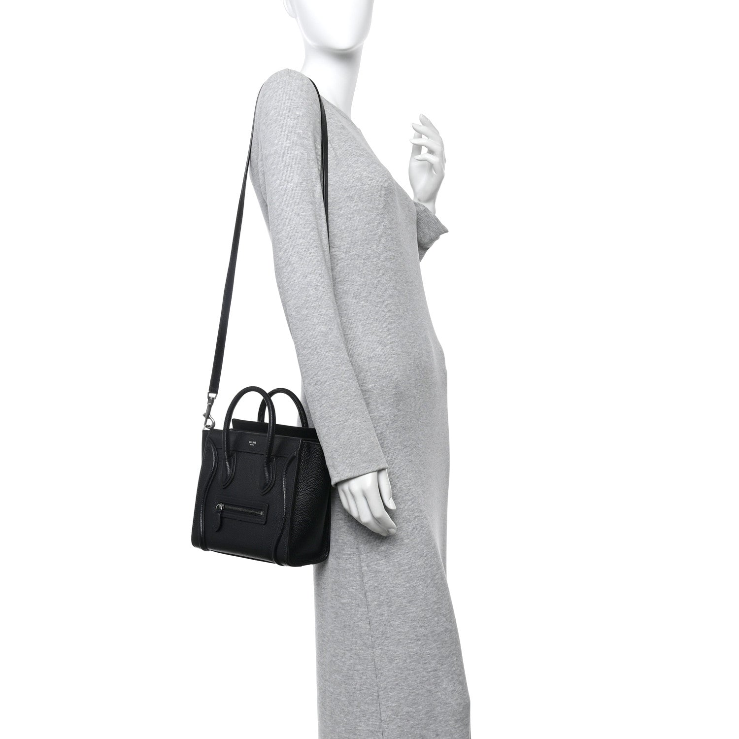 Celine Drummed Calfskin Nano Luggage Black 2 of 11