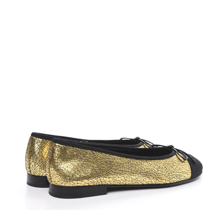 Chanel Metallic Calfskin Cap Toe CC Ballerina Flats 38 Gold 4 of 9