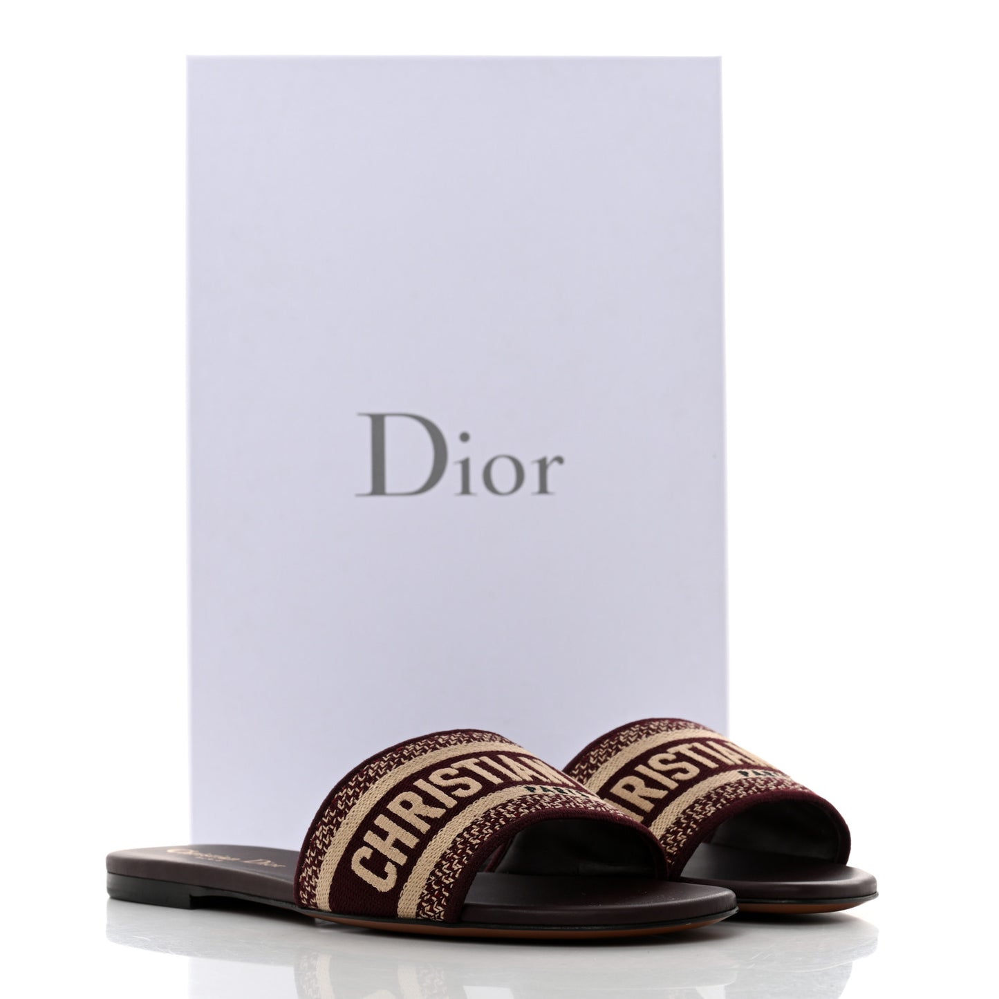 Canvas Embroidered Dway Mules Slide Sandals 36.5 Burgundy