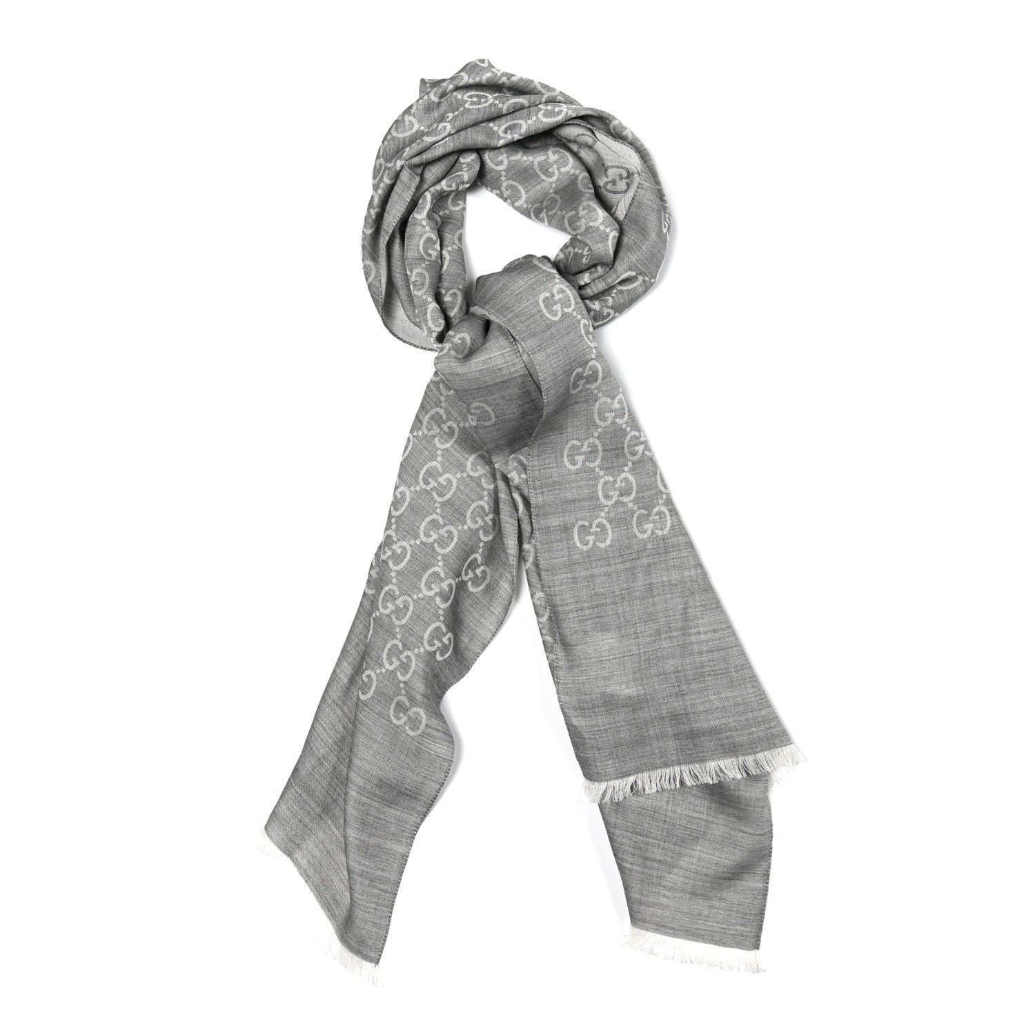 Gucci Wool Silk GG Monogram GGNat Scarf Lead 1 of 4