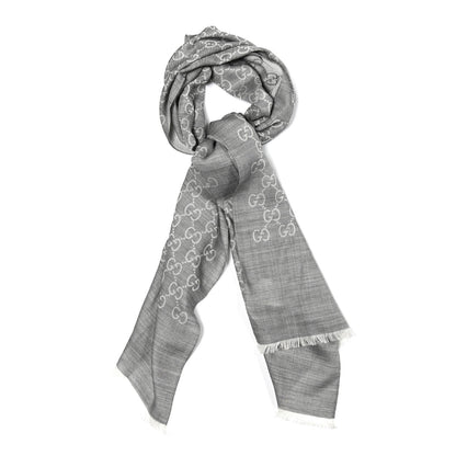 Gucci Wool Silk GG Monogram GGNat Scarf Lead 1 of 4