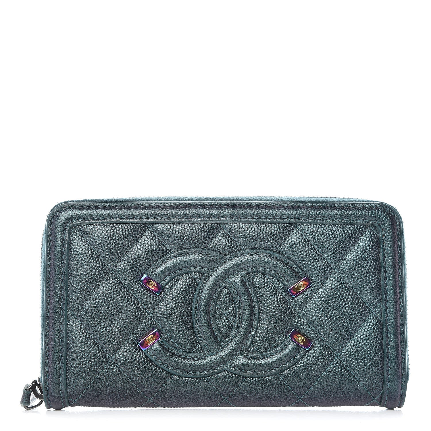Chanel Iridescent Caviar Quilted Medium Filigree Zip Around Wallet Dark Turquoise 1 of 11