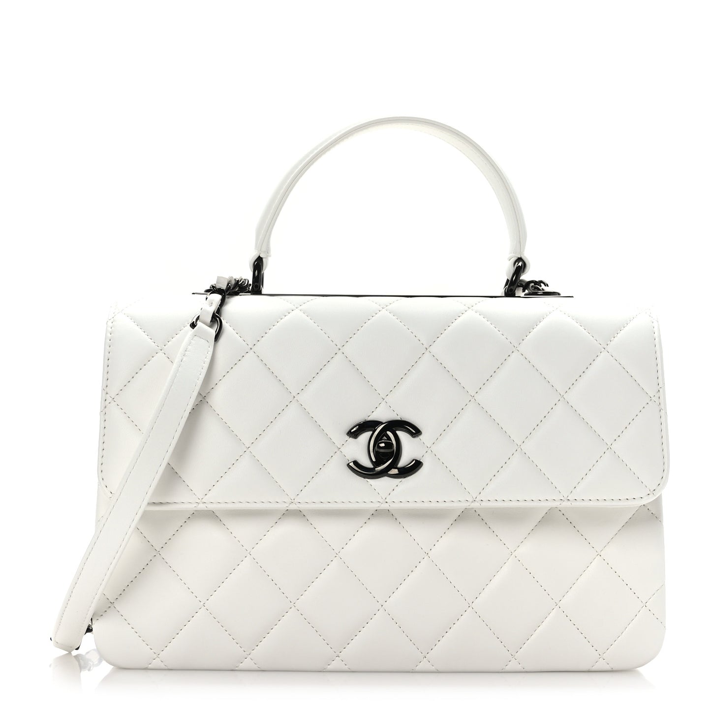 Lambskin Quilted Medium Trendy CC Flap Dual Handle Bag White