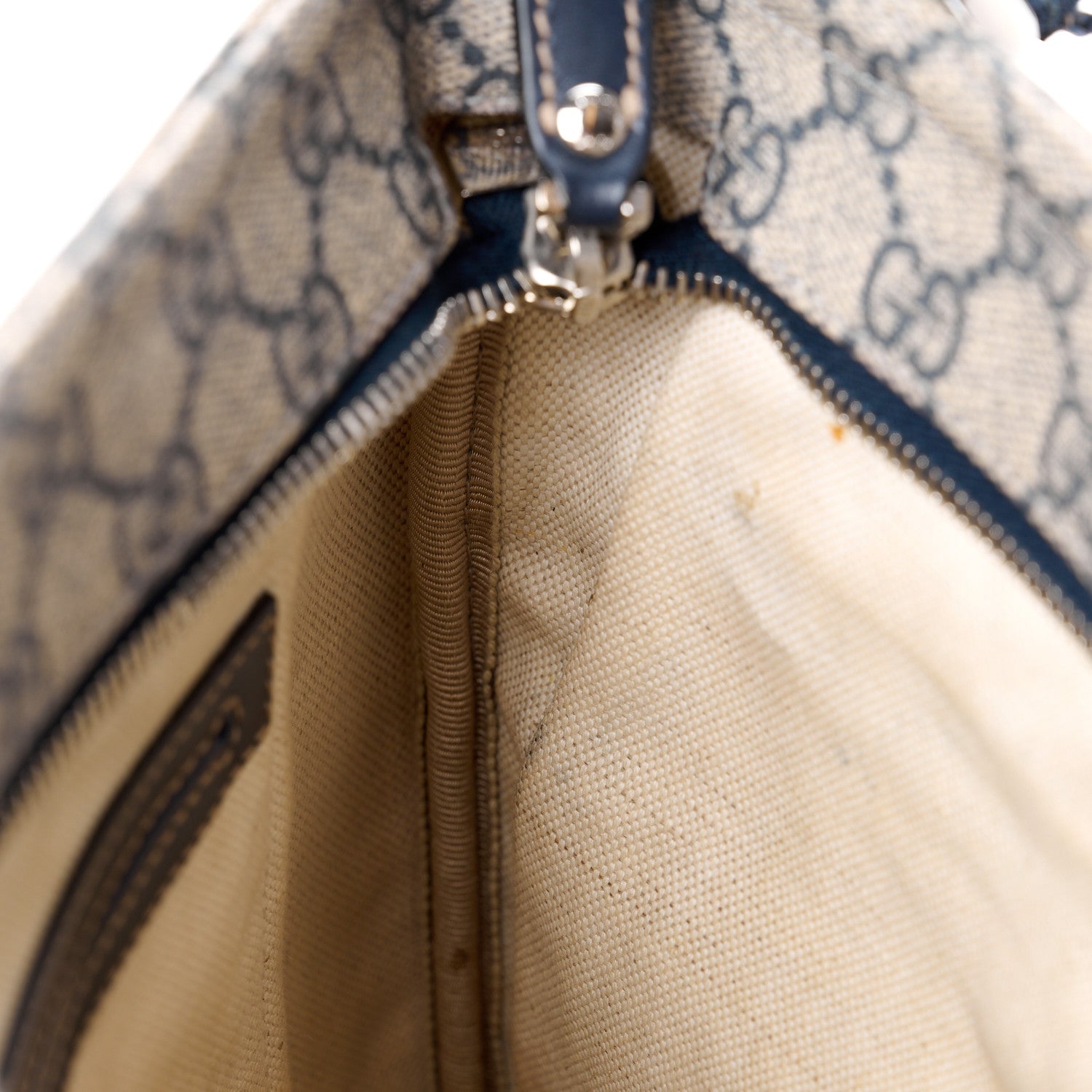 Gucci GG Supreme Monogram Small Flat Side Zip Messenger Bag Beige Blue 14 of 17