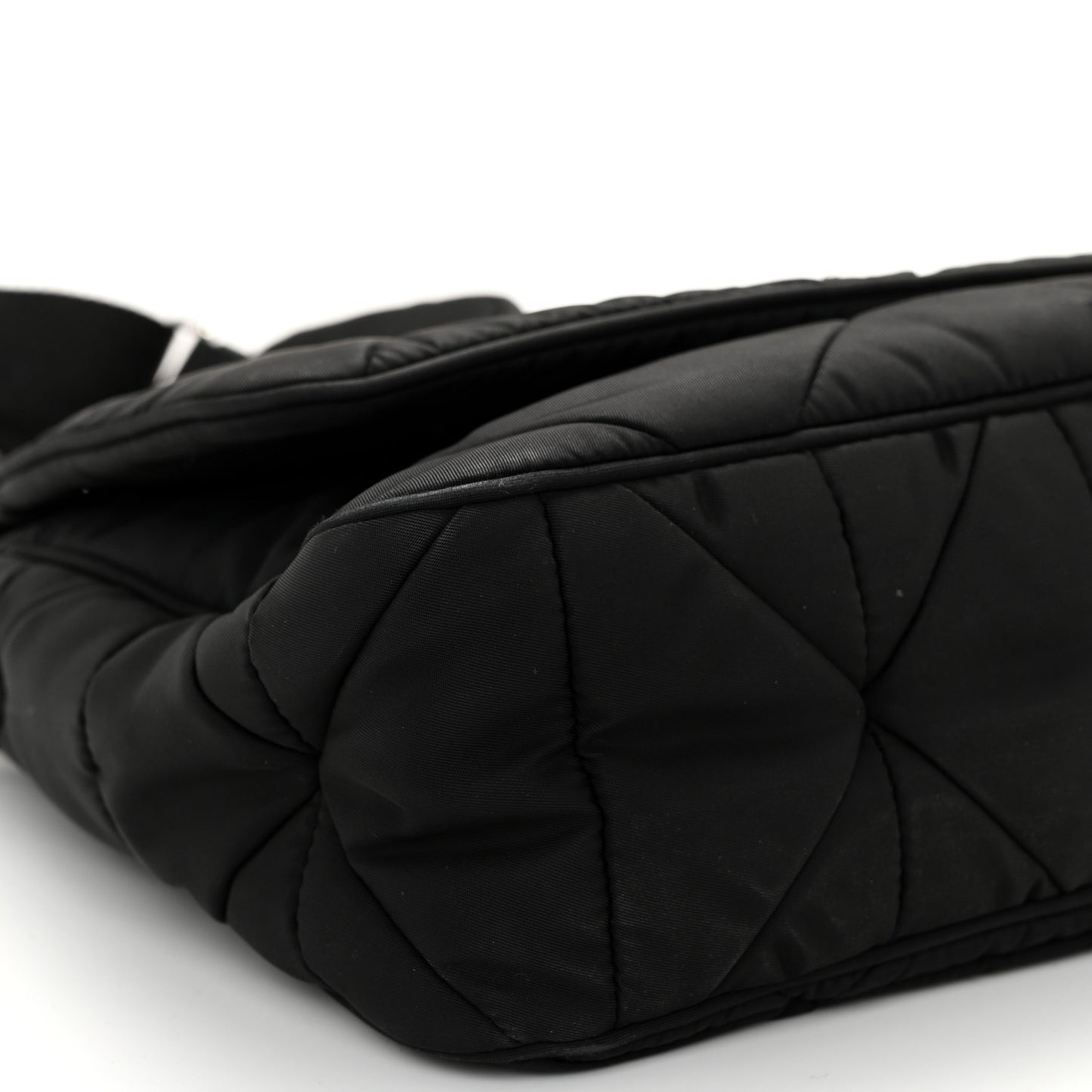 Re-Nylon Quilted Padded Flap Shoulder Bag Black
