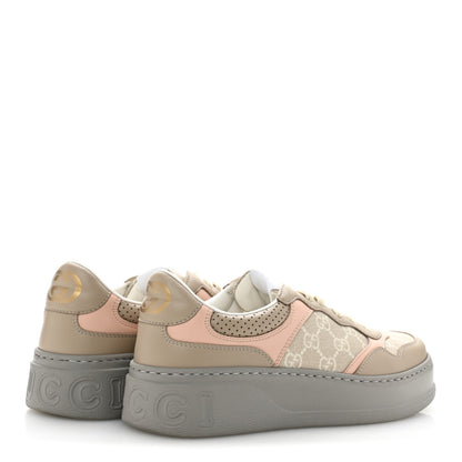 Gucci Calfskin GG Supreme Monogram Perforated Womens Platform 55mm Sneakers 39.5 Apricot Pink Beige Grey 5 of 9