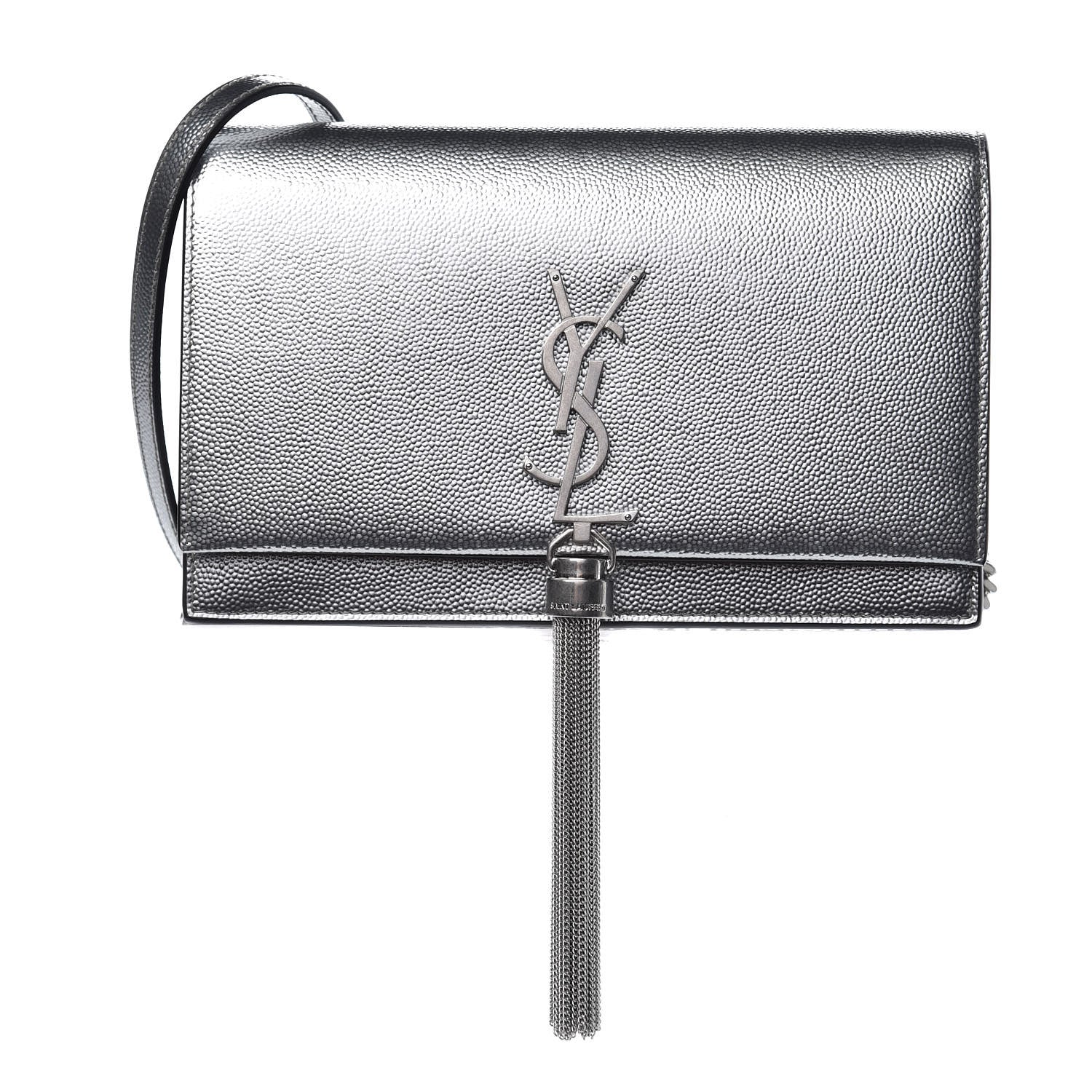 Saint Laurent Metallic Grain De Poudre Kate Monogram Tassel Chain Wallet Silver 1 of 6