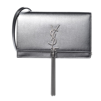 Saint Laurent Metallic Grain De Poudre Kate Monogram Tassel Chain Wallet Silver 1 of 6