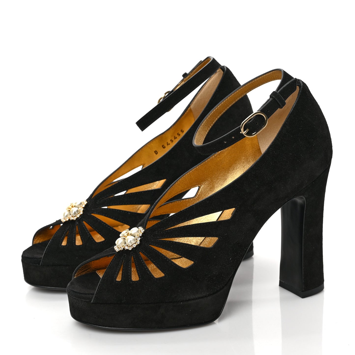 Suede Calfskin Pearl Shamrock CC Sandals 37 Black