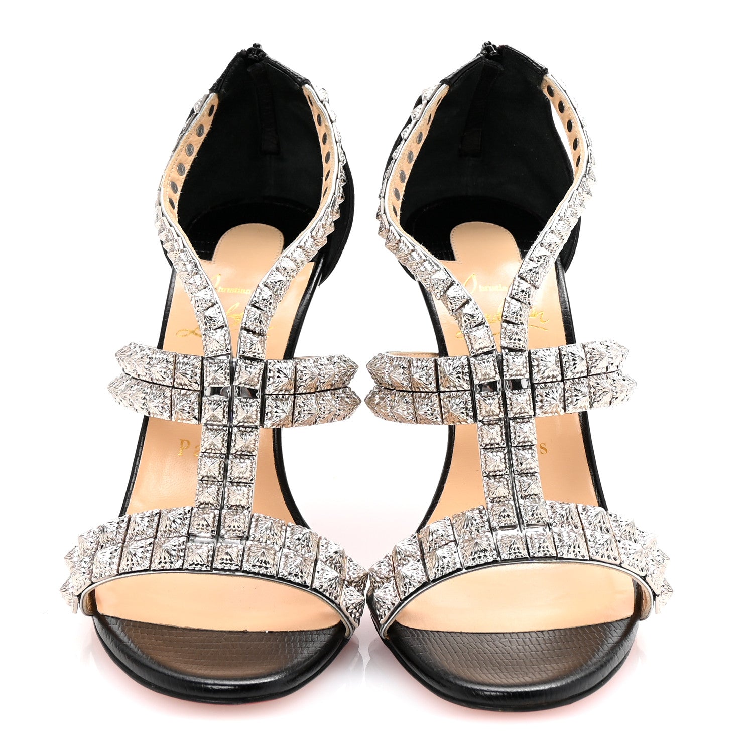 Christian Louboutin Diwali 100 Studded Sandals 39 Black 37.5 Black Silver 3 of 9