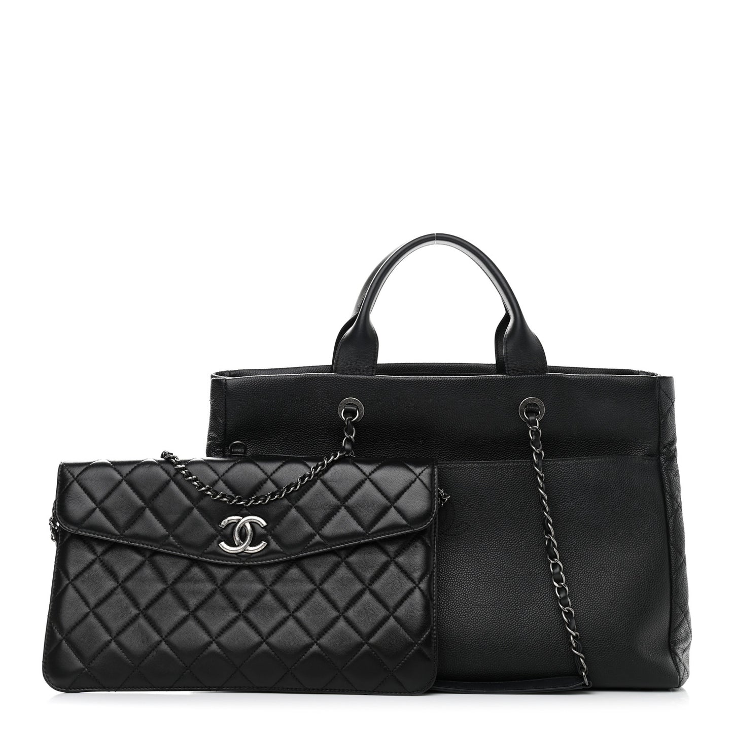 Caviar Lambskin Quilted Large Coco Break Shopping Bag Black