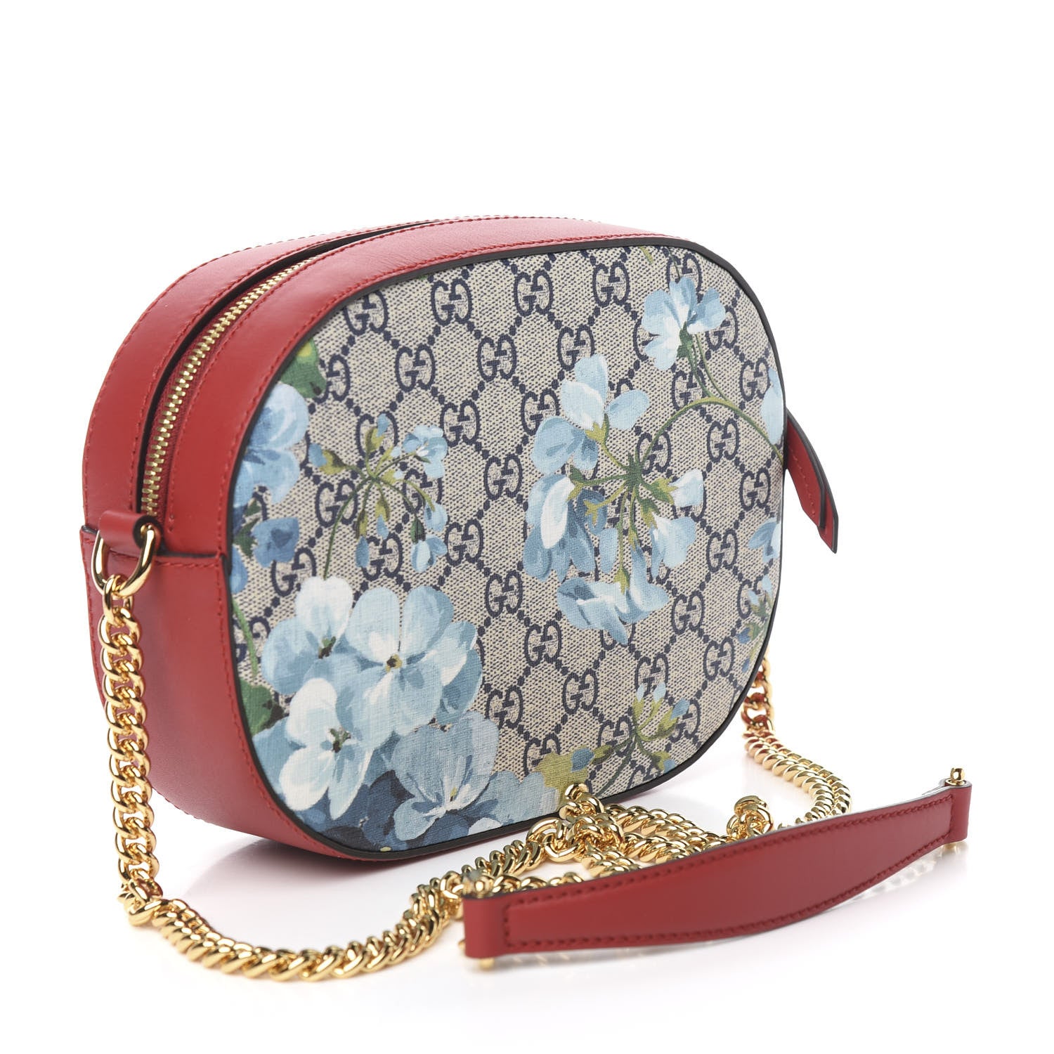 Gucci GG Supreme Monogram Blooms Mini Chain Shoulder Bag Beige Blue Navy Hibiscus Red 2 of 9