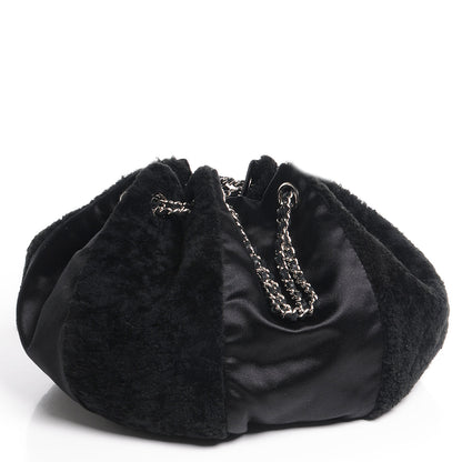 Chanel Fur Satin Drawstring Tassel Sac Cordon Shoulder Bag Black 3 of 7