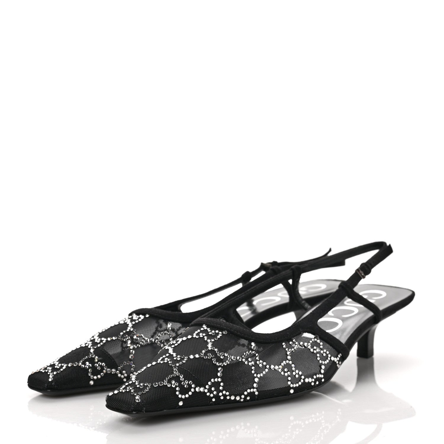 Gucci Tela Retino Kid Scamosciato Crystal GG Monogram Square G 35mm Slingback Pumps 40 Black 3 of 7