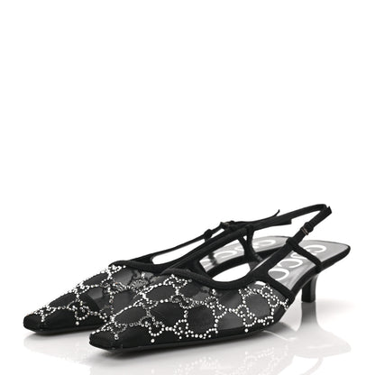 Gucci Tela Retino Kid Scamosciato Crystal GG Monogram Square G 35mm Slingback Pumps 40 Black 3 of 7