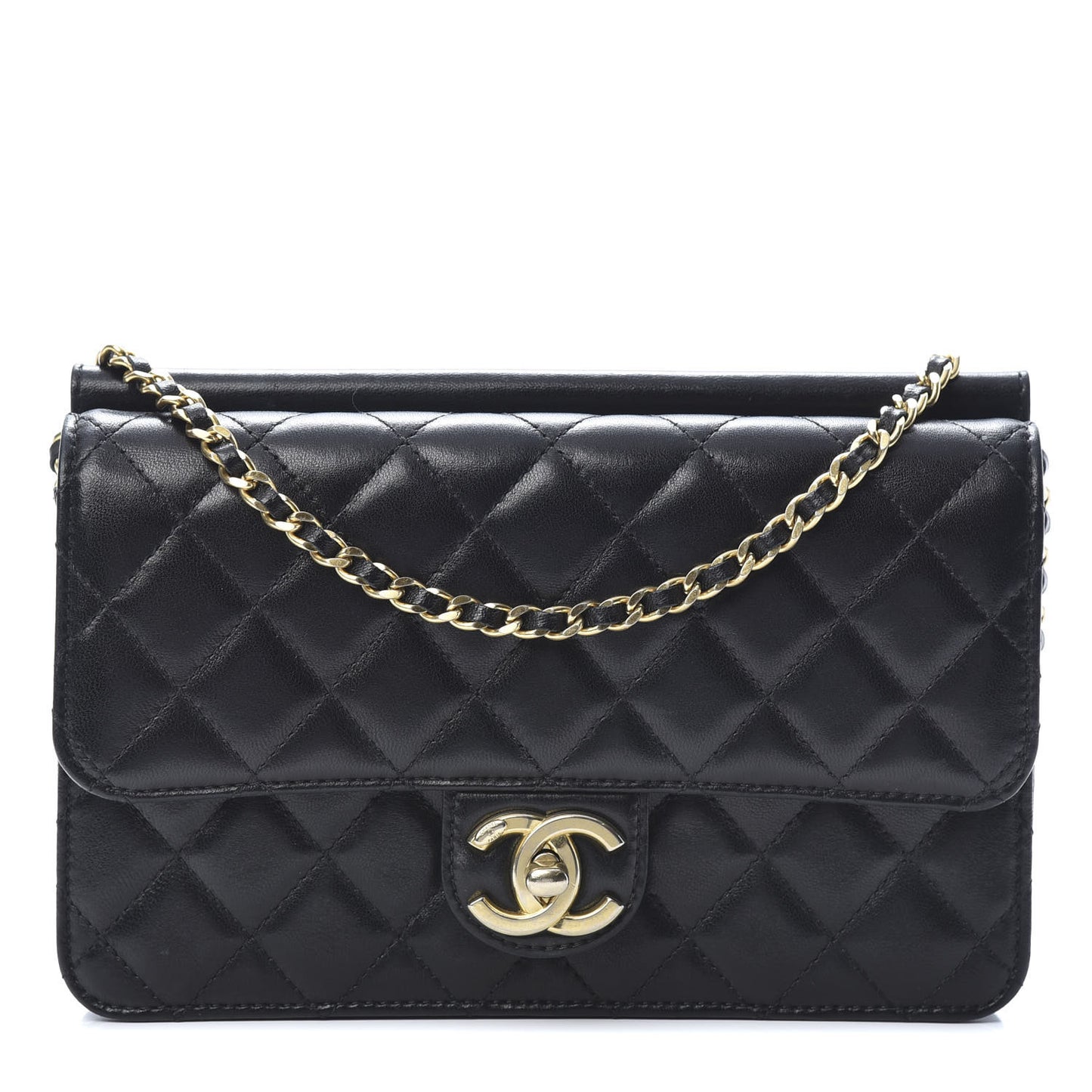 Lambskin Quilted Medium Crossing Times Flap Black