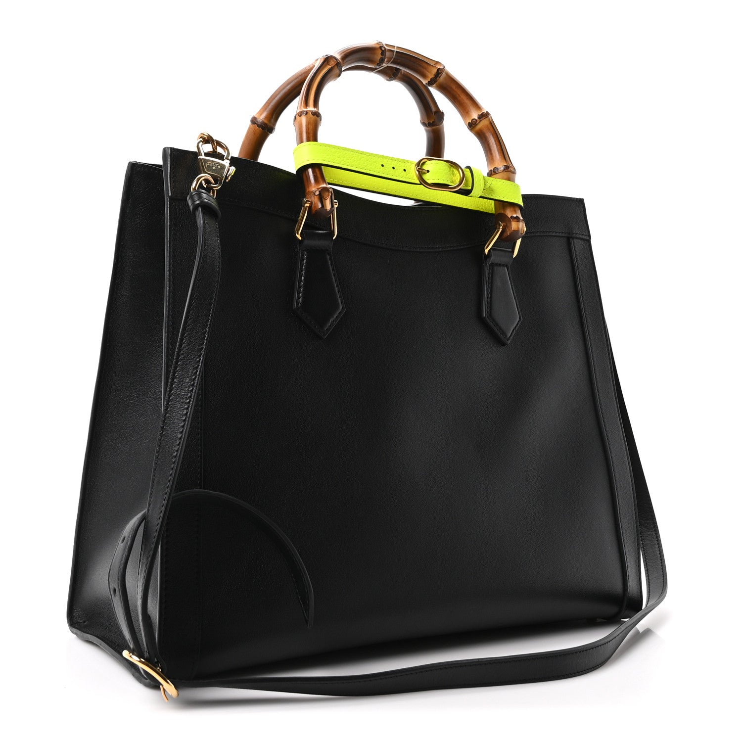 Gucci Calfskin Medium Diana Tote Bag Black Yellow Fluo 3 of 10