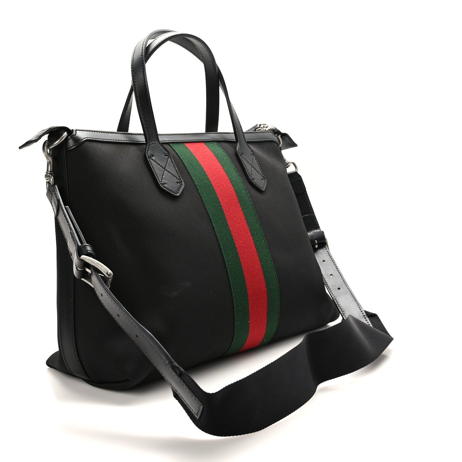 Gucci Nylon Web Top Handle Shoulder Bag Black 3 of 9