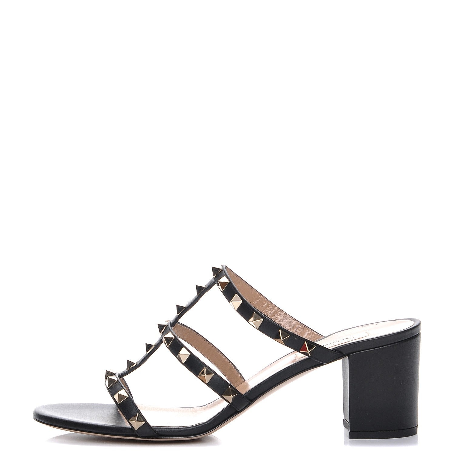Valentino Garavani Calfskin Rockstud 60mm Caged Slide Sandals 41 Black 1 of 9
