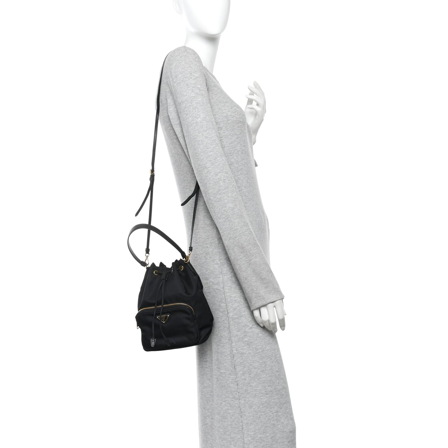 Saffiano Tessuto Nylon Mini Bucket Crossbody Bag Black