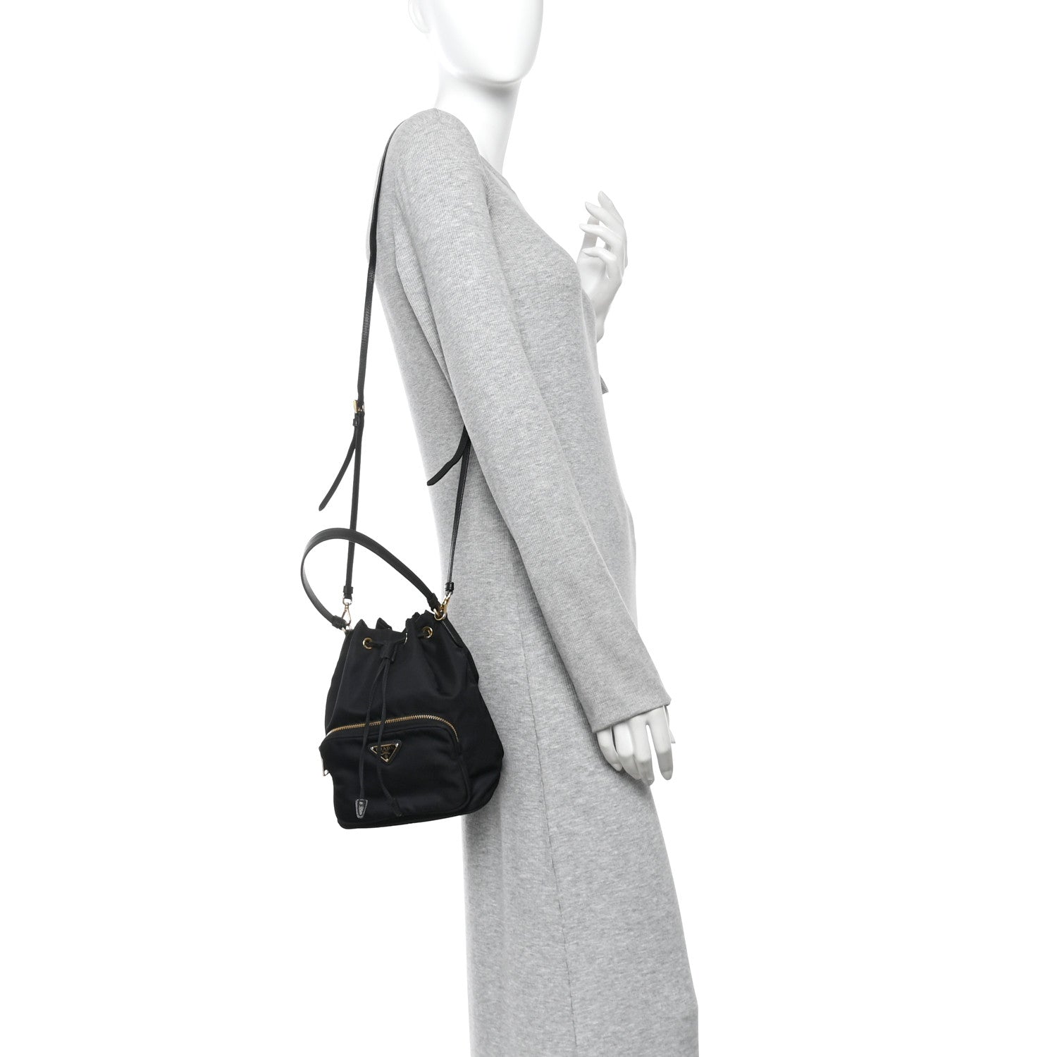 Prada Saffiano Tessuto Nylon Mini Bucket Crossbody Bag Black 2 of 9