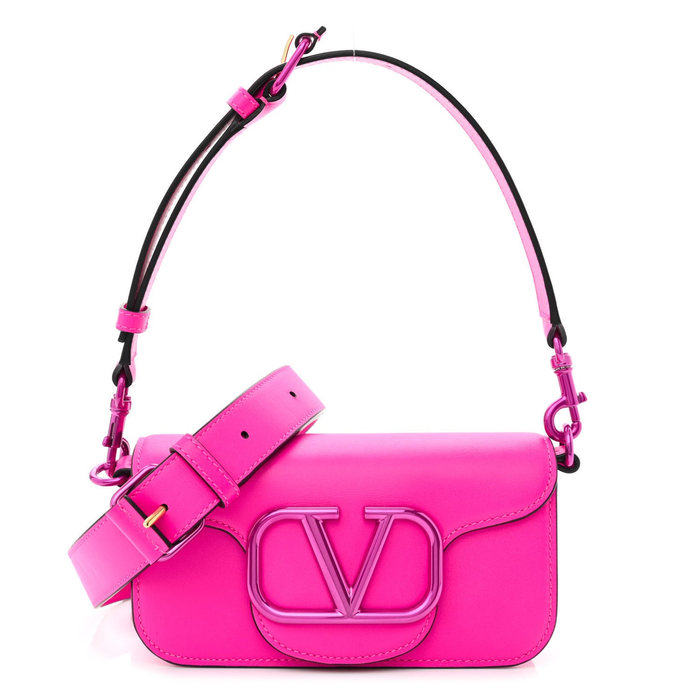 Calfskin Lacquer Monochrome Vlogo Mini Loco Crossbody Bag Pink PP