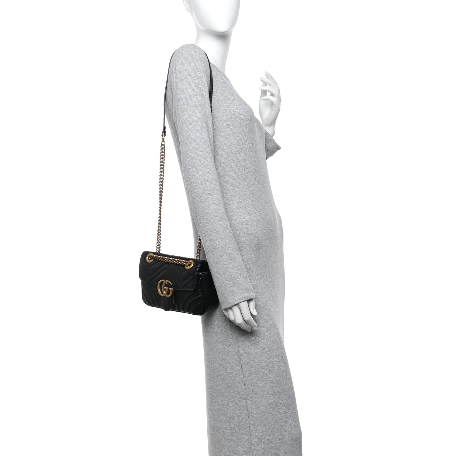 Gucci Calfskin Matelasse Mini GG Marmont Shoulder Bag Black 2 of 10