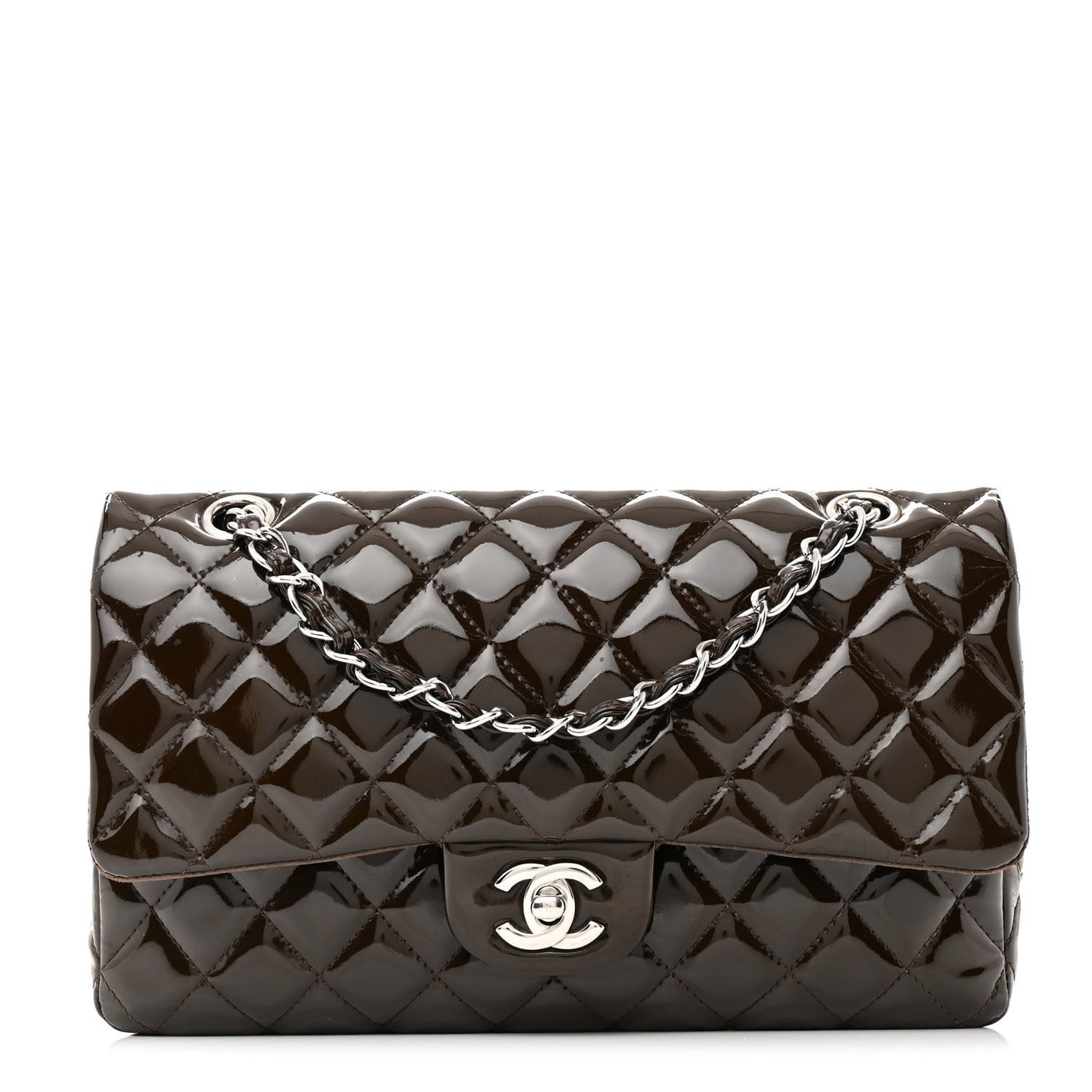 Patent Quilted Medium Double Flap Brown
