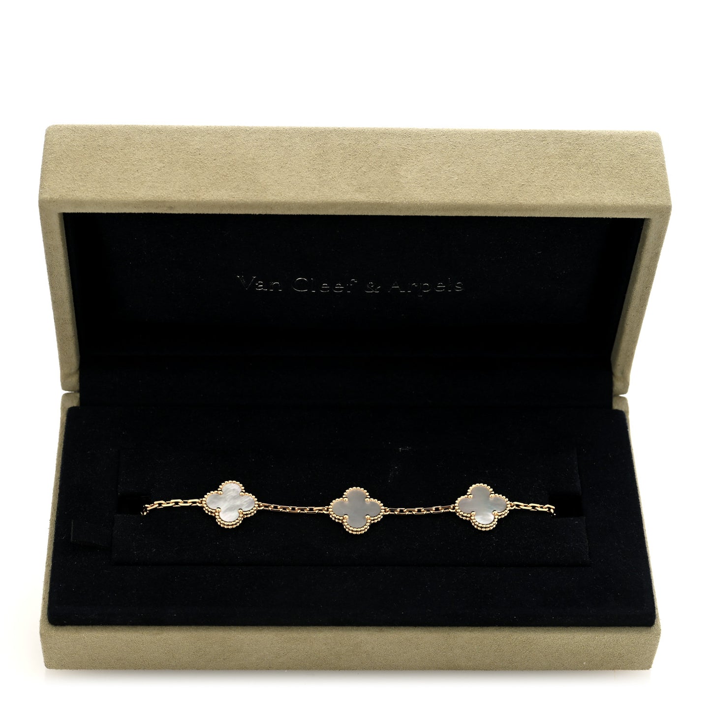 18K Yellow Gold Mother of Pearl 5 Motifs Vintage Alhambra Bracelet