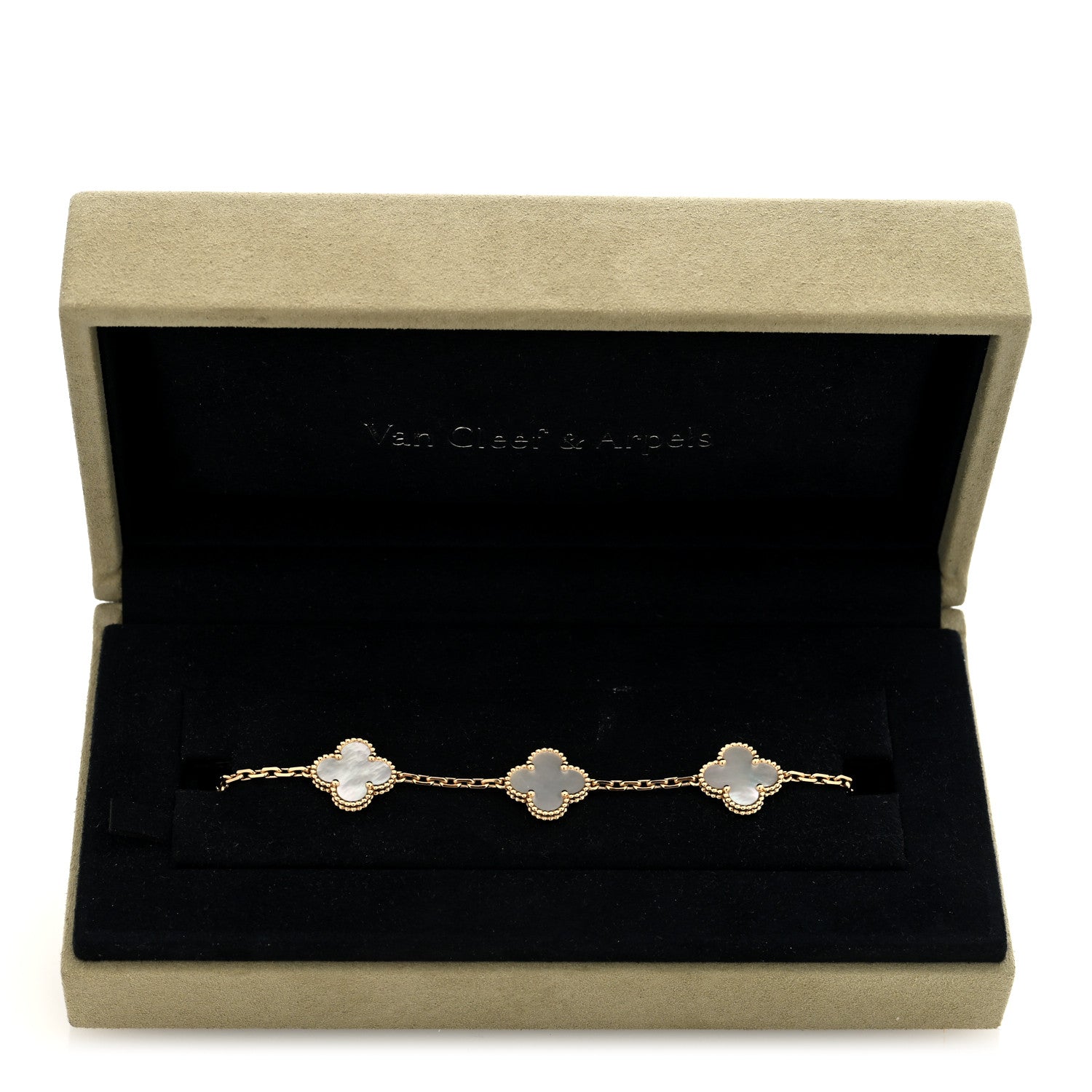 Van Cleef & Arpels 18K Yellow Gold Mother of Pearl 5 Motifs Vintage Alhambra Bracelet 4 of 4