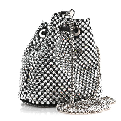Prada Satin Crystal Metal Triangle Logo Mini Drawcord Pouch Shoulder Bag Cristal 3 of 8