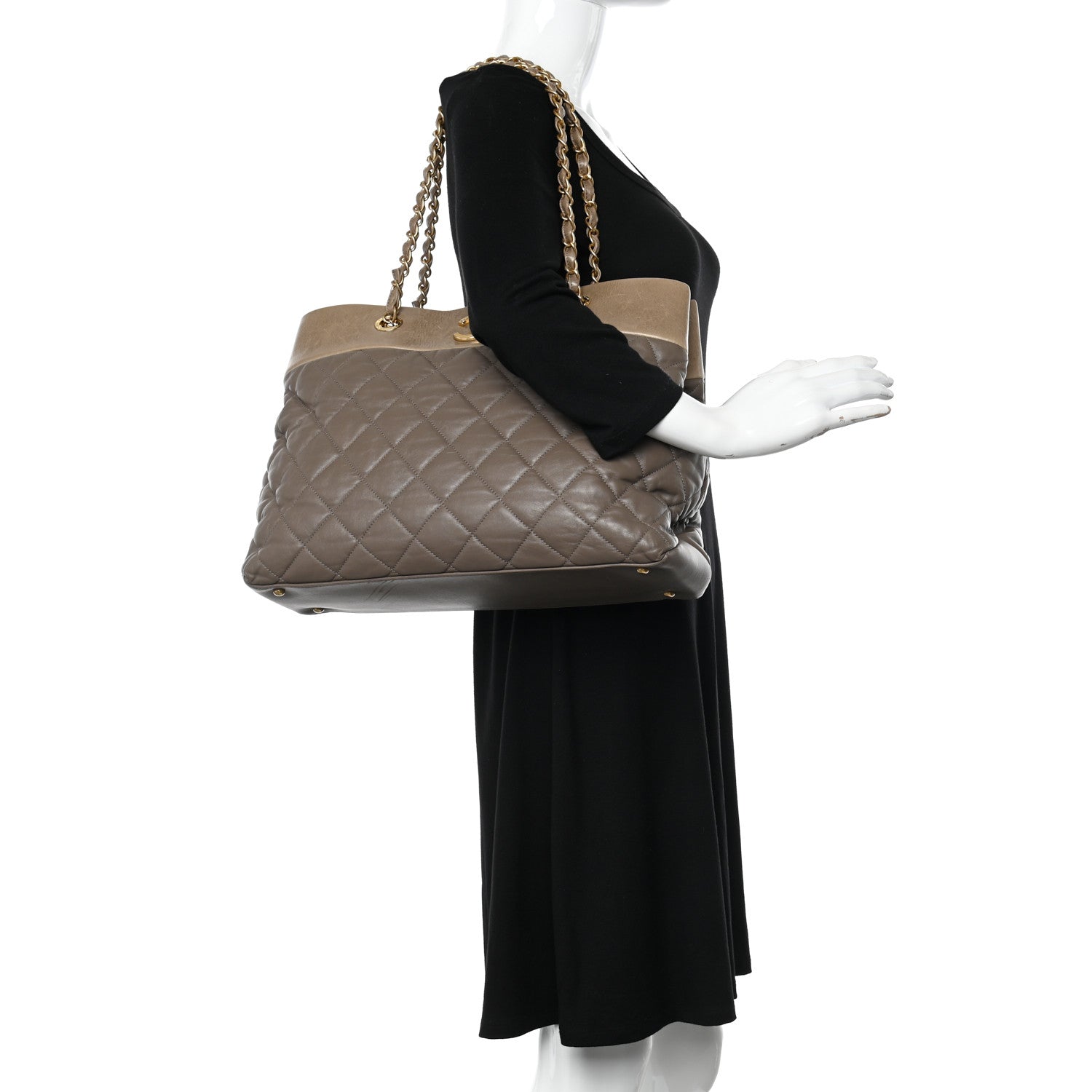 Chanel Calfskin Quilted Large Soft Elegance Tote Beige 2 of 13