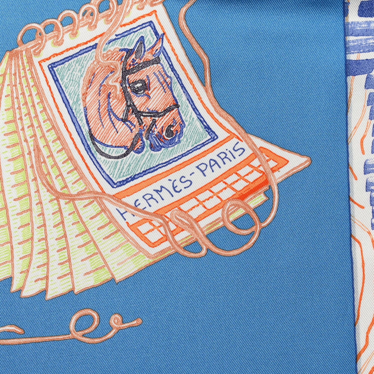 Hermes Silk Chevaloscope Scarf 90 Bleu Orange Multicolor 2 of 5