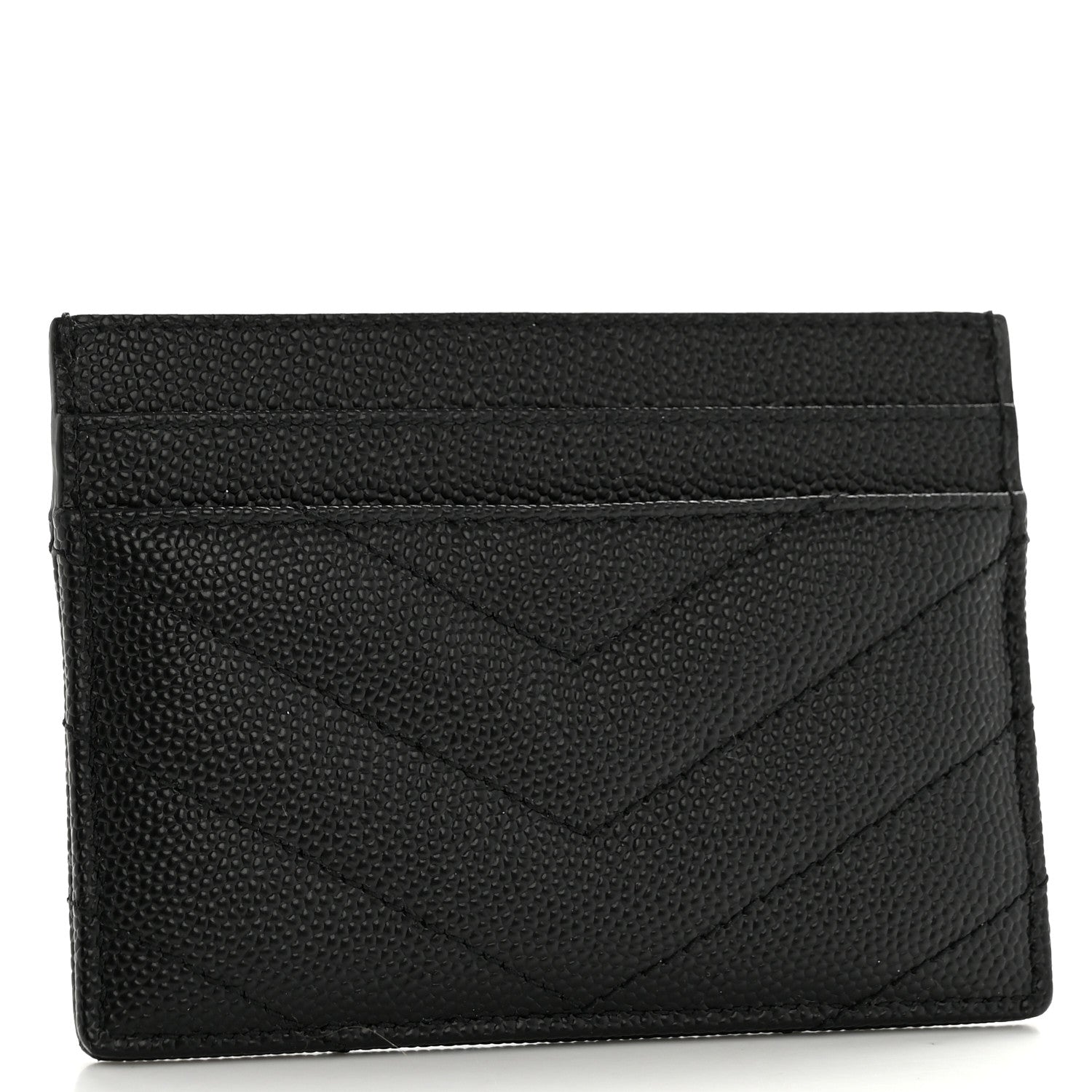 Saint Laurent Grain De Poudre Matelasse Chevron Monochrome Monogram Credit Card Case Black 3 of 8