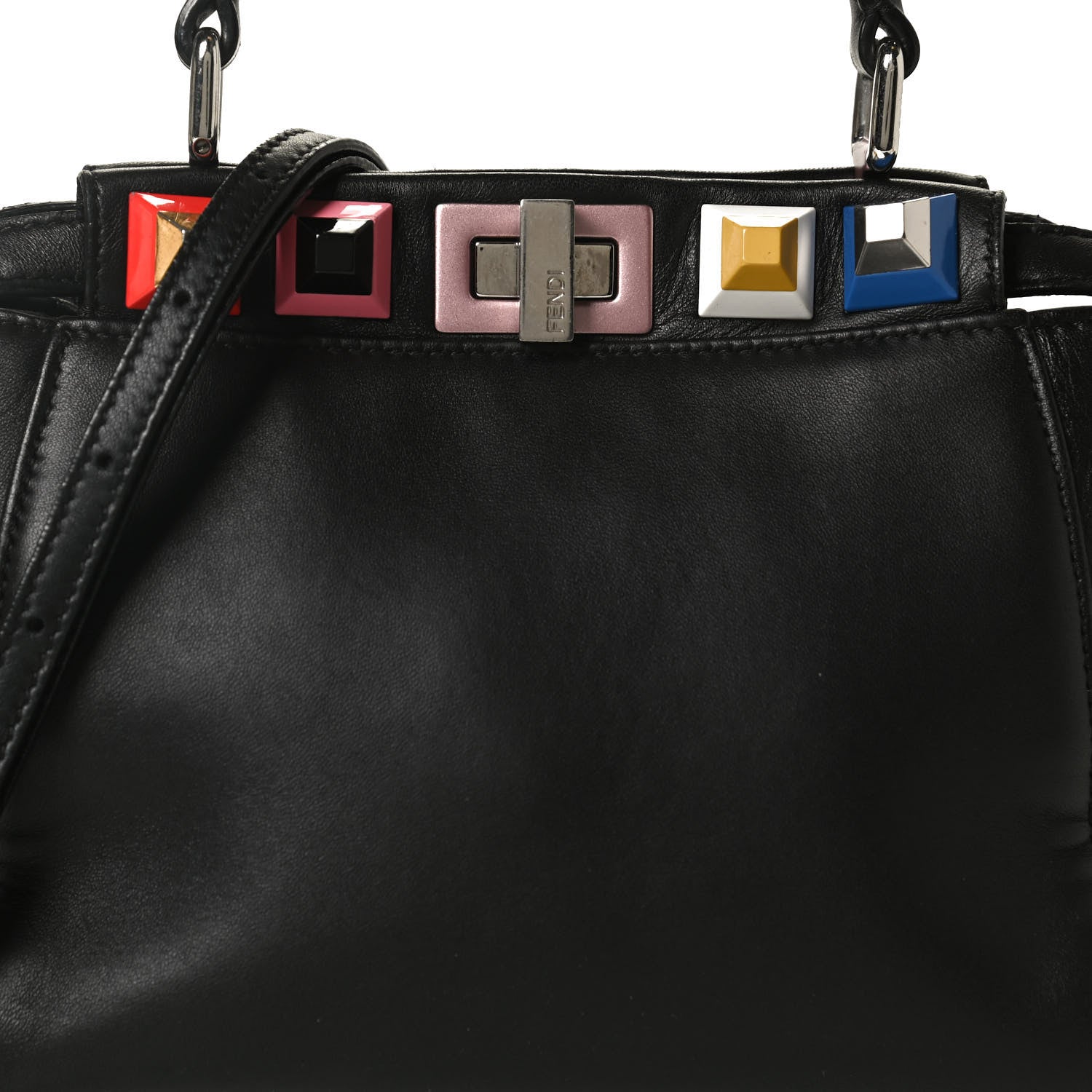 Fendi Nappa Studded Mini Peekaboo Iconic Satchel Black Multicolor 7 of 13