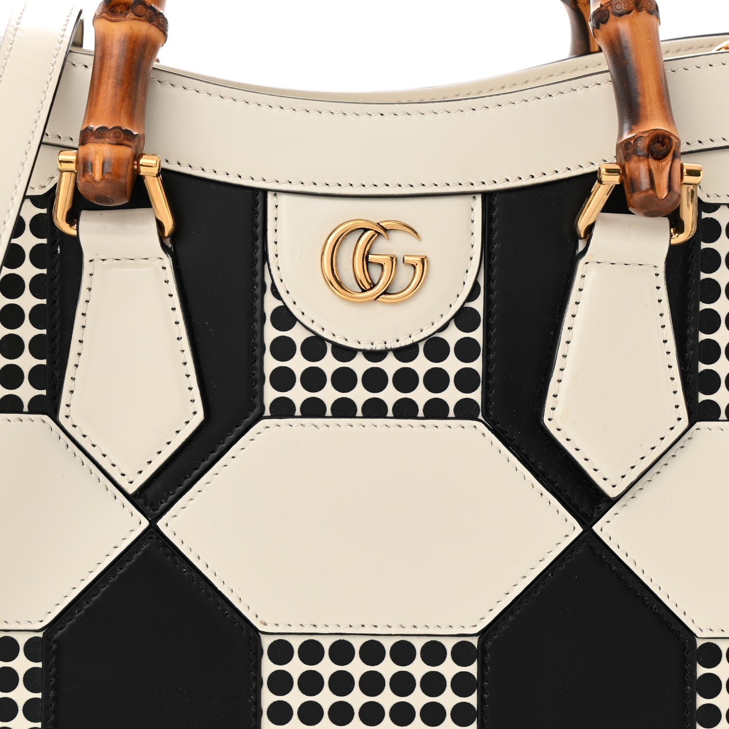 Gucci Calfskin Geometric Inlay Small Diana Tote Bag White Black 8 of 11