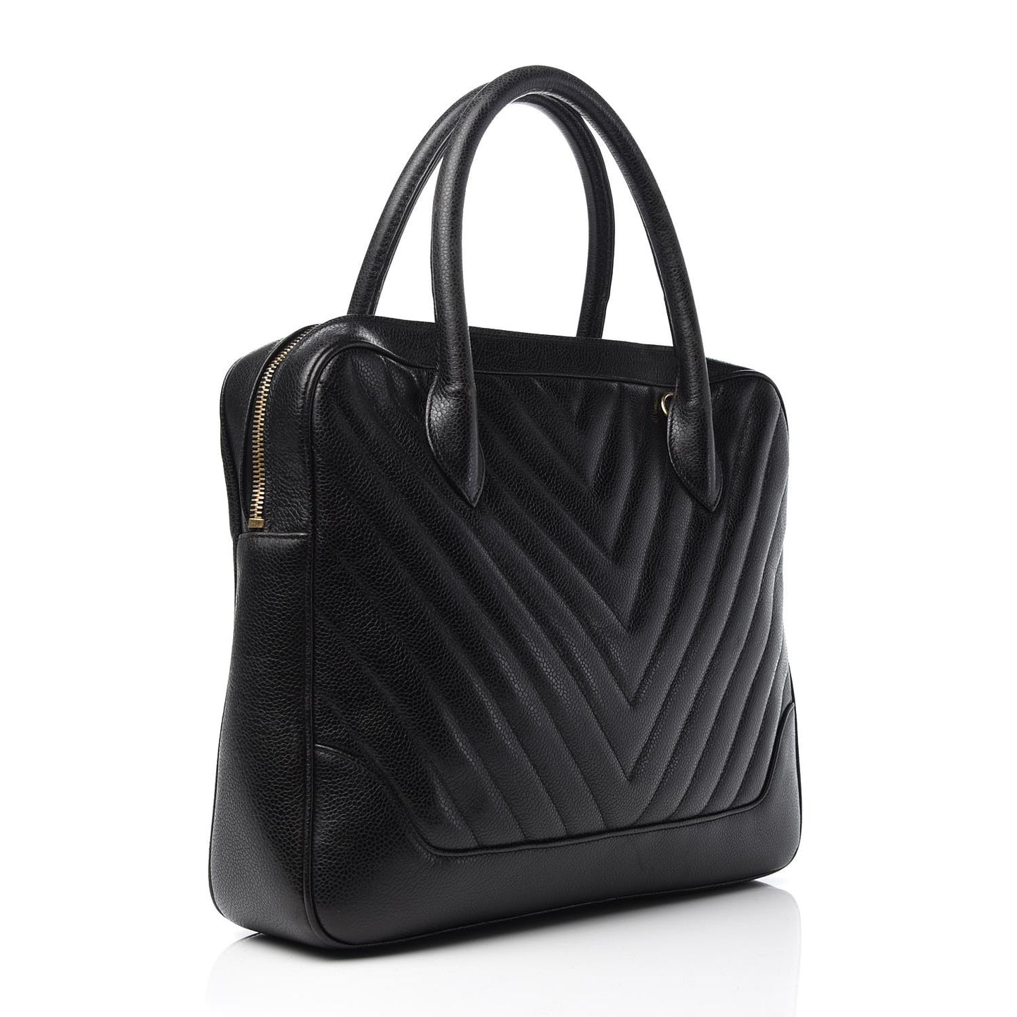 Caviar Chevron Top Handle Bag Black