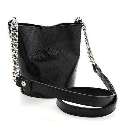 Chanel Crumpled Calfskin Quilted Chain Drawstring Bucket Bag Black 3 of 11