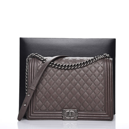 Chanel Metallic Calfskin Quilted Large Boy Flap Dark Silver 12 of 12