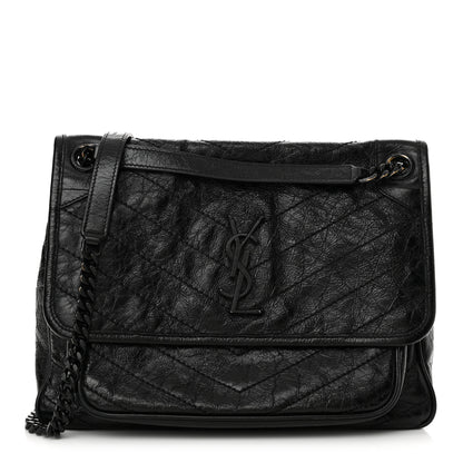 Saint Laurent Crinkled Calfskin Matelasse Monogram Medium Niki Chain Satchel Black 1 of 14