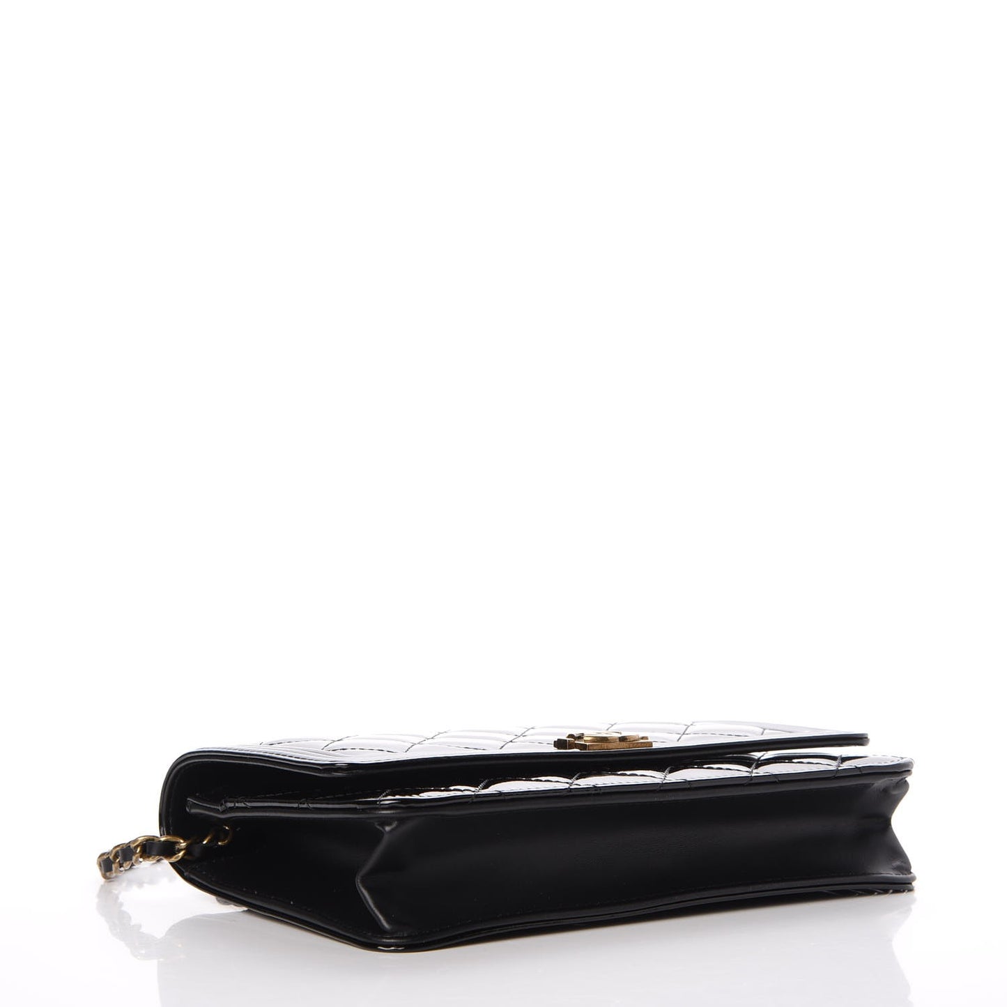 Patent Calfskin Quilted Boy Wallet On Chain WOC Black