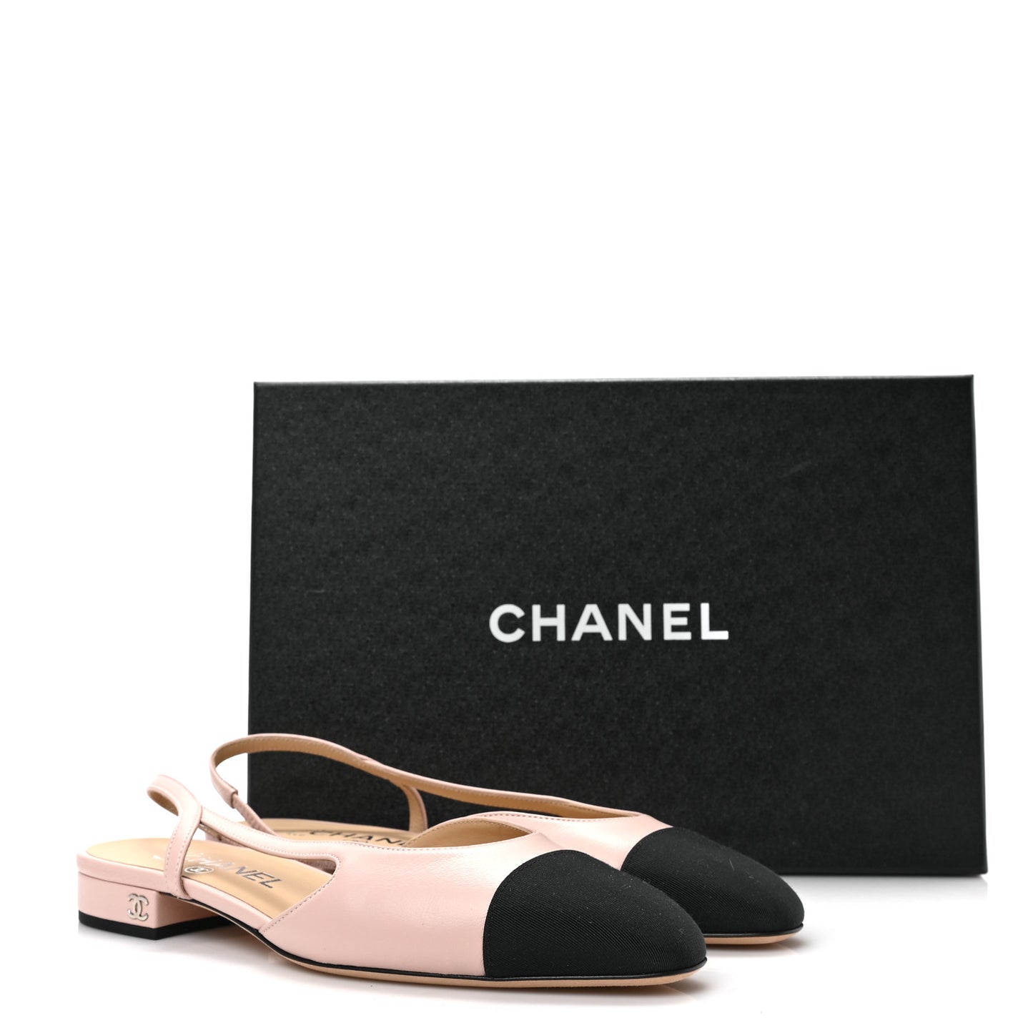 Lambskin Grosgrain Cap Toe CC Slingback Flats 36.5 Light Pink Black