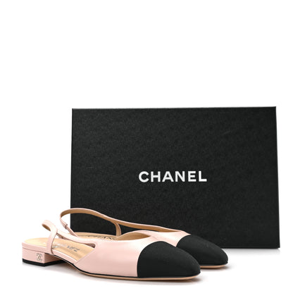 Chanel Lambskin Grosgrain Cap Toe CC Slingback Flats 36.5 Light Pink Black 8 of 8